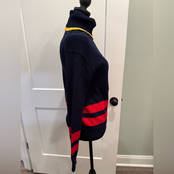 Polo Ralph Lauren Striped Turtleneck Sweater Navy Blue, Red & Yellow cotton - Picture 3 of 9